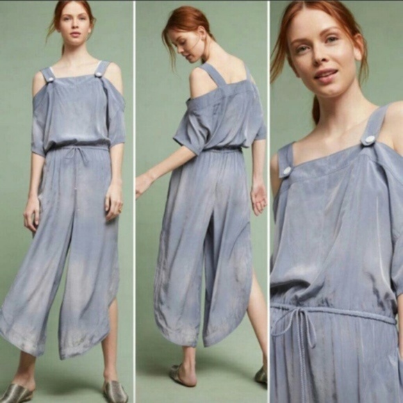 Anthropologie Silky Pale Blue Jumpsuit - M - Picture 1 of 4
